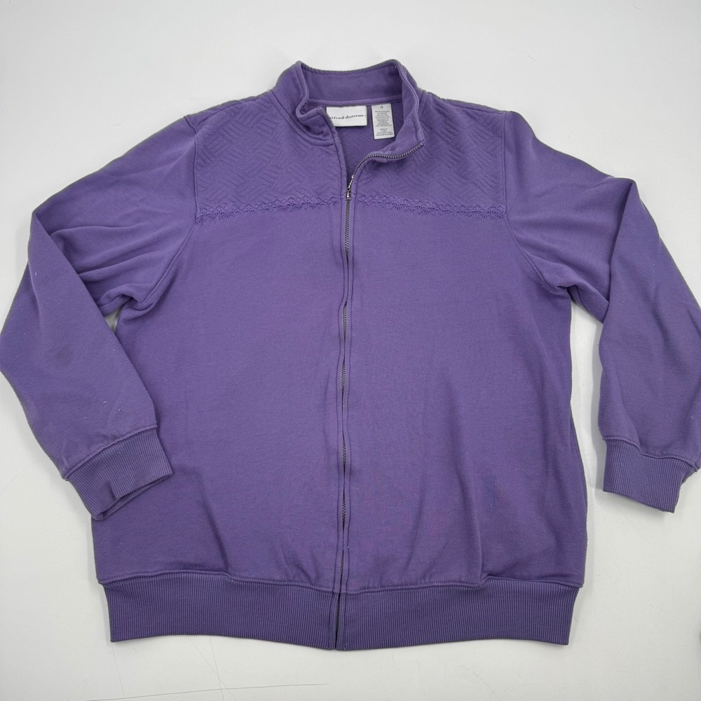 Alfred Dunner Women's Purple Full Zip Track Jacket Textured Yoke Size 12